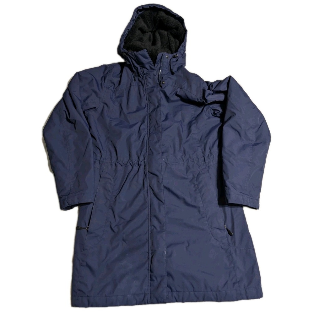 LL Bean Womens Small Hooded Winter Coat Navy Fleece Lined Parka‎ READ
